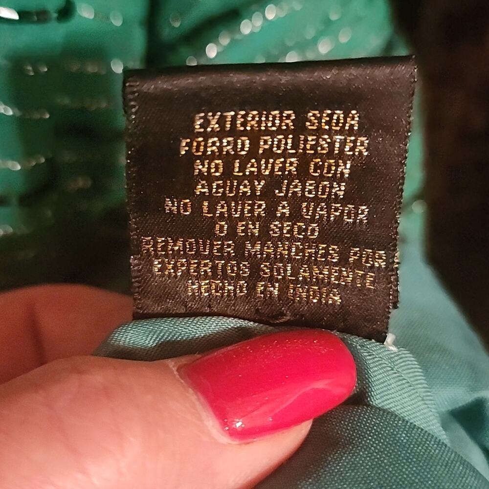 Anthropologie Raga Dress Womens M Silk Beaded Sleeveless Green Holiday New Years - Picture 11 of 12